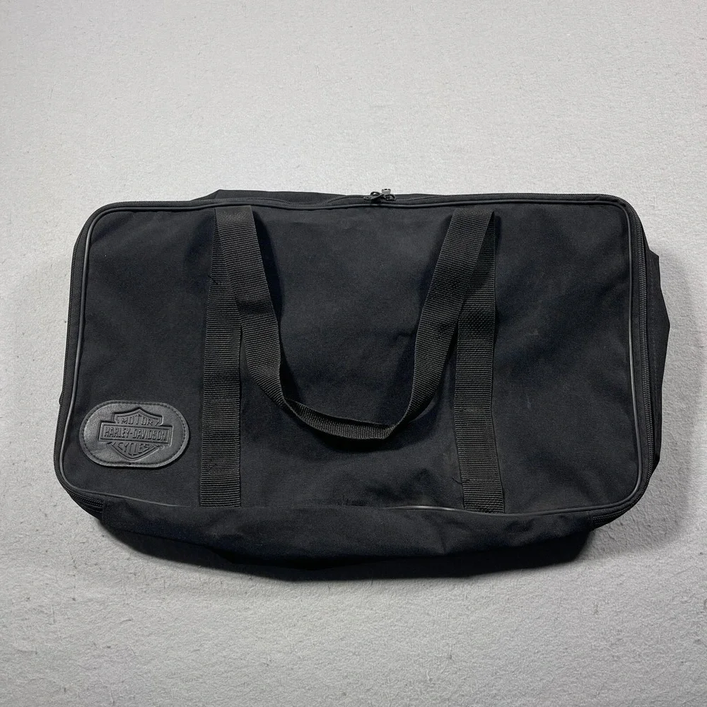Harley Davidson Black Canvas Duffel Bag Travel‎ Luggage Logo Patch 22 Inch
